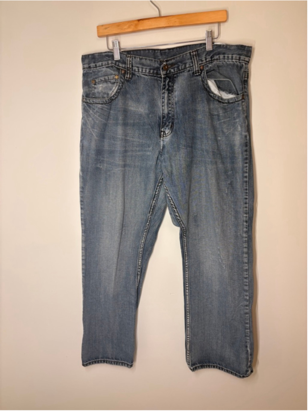 Flypaper Jeans Mens 38x30 Light Wash Straight Leg Y2K Skater Grunge Denim Faded